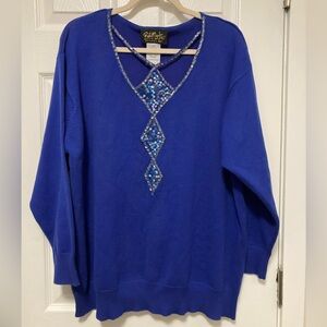 *Bob Mackie Wearable Art Vintage Royal Blue Sequin Long Sleeve Sweater #LW